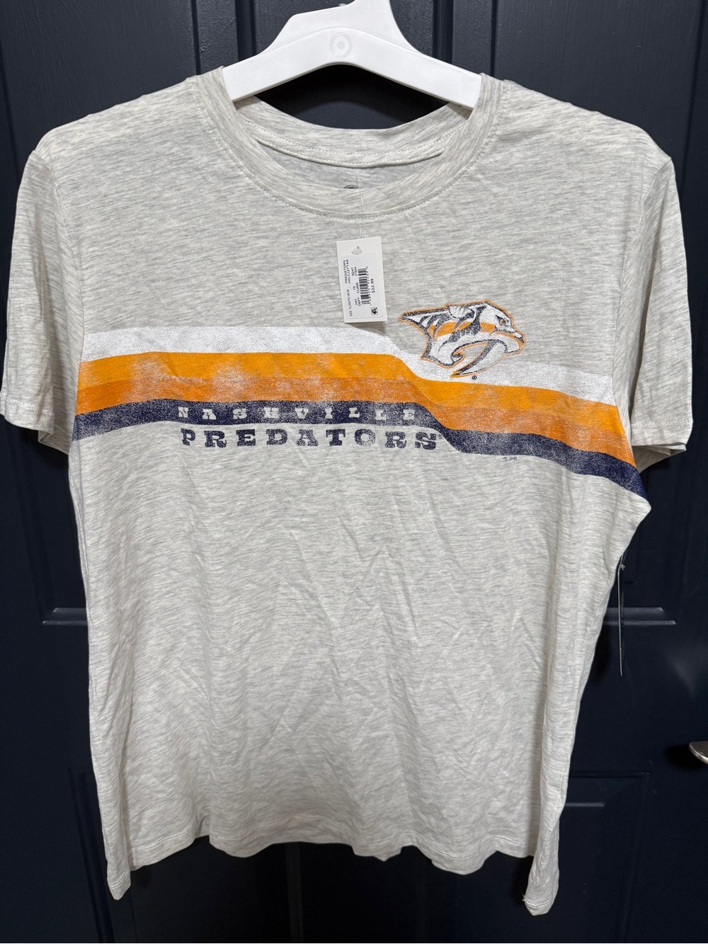 Rivalry Threads Heather Gray Nashville Predators Tee with Orange & Navy Stripes